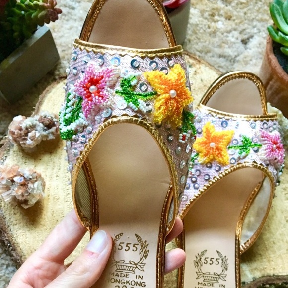 {Vintage} Beaded Slip On Chinese Sequin Slipper, 7 - Picture 3 of 8